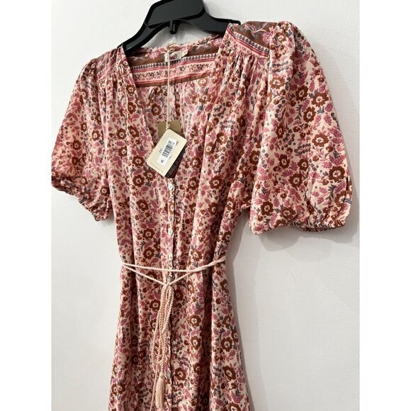 New Faherty Size S Orinda Floral Print Organic Cotton Maxi Dress Pink Multi - Picture 12 of 12